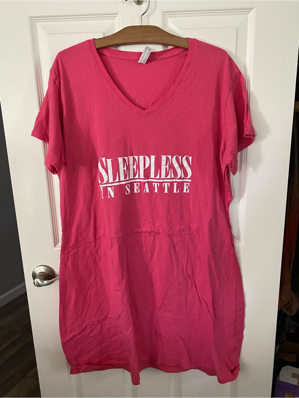 Sleepless in Seattle Pink V-Neck Women's long night shirt